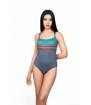Maillot col carré - petits pois bleu -