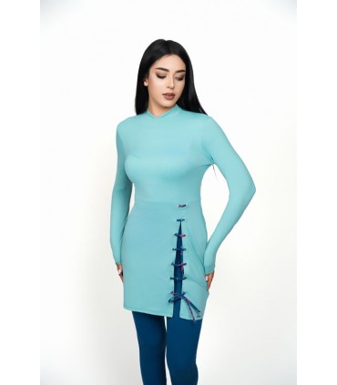 Robe maillot avec œillet - terme et uni bleu