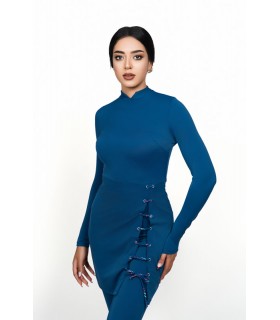Robe maillot avec œillet -bleu