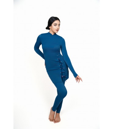 Robe maillot avec œillet -bleu