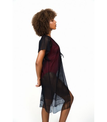 CACHE MAILLOT -KIMONO - DENTELLE - noir