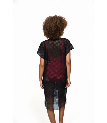 CACHE MAILLOT -KIMONO - DENTELLE - noir