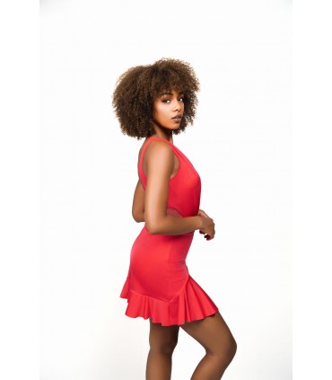 jupette droite avec volant - shiny rose