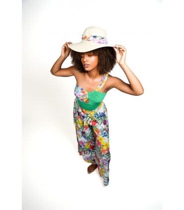 pantalon large - viscose- hibiscus