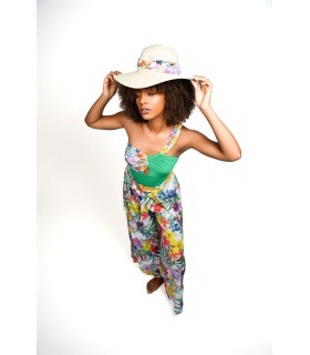 Chapeau beige - serre téte - hibiscus