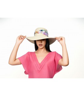 Chapeau beige- serre tète  - hibiscus