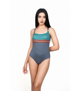 Maillot col carré - petit pois bleu -