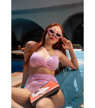 Bikini taille haute - piquet rose -